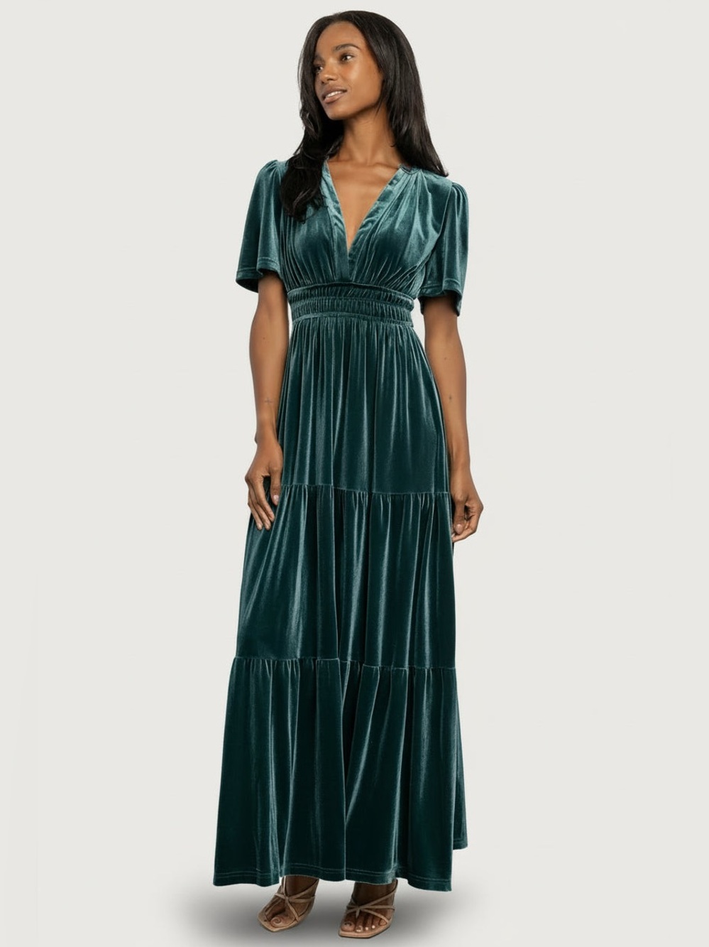 Baltic Born | Artemis Velvet Split Neck Maxi Dress in Deep Lagoon